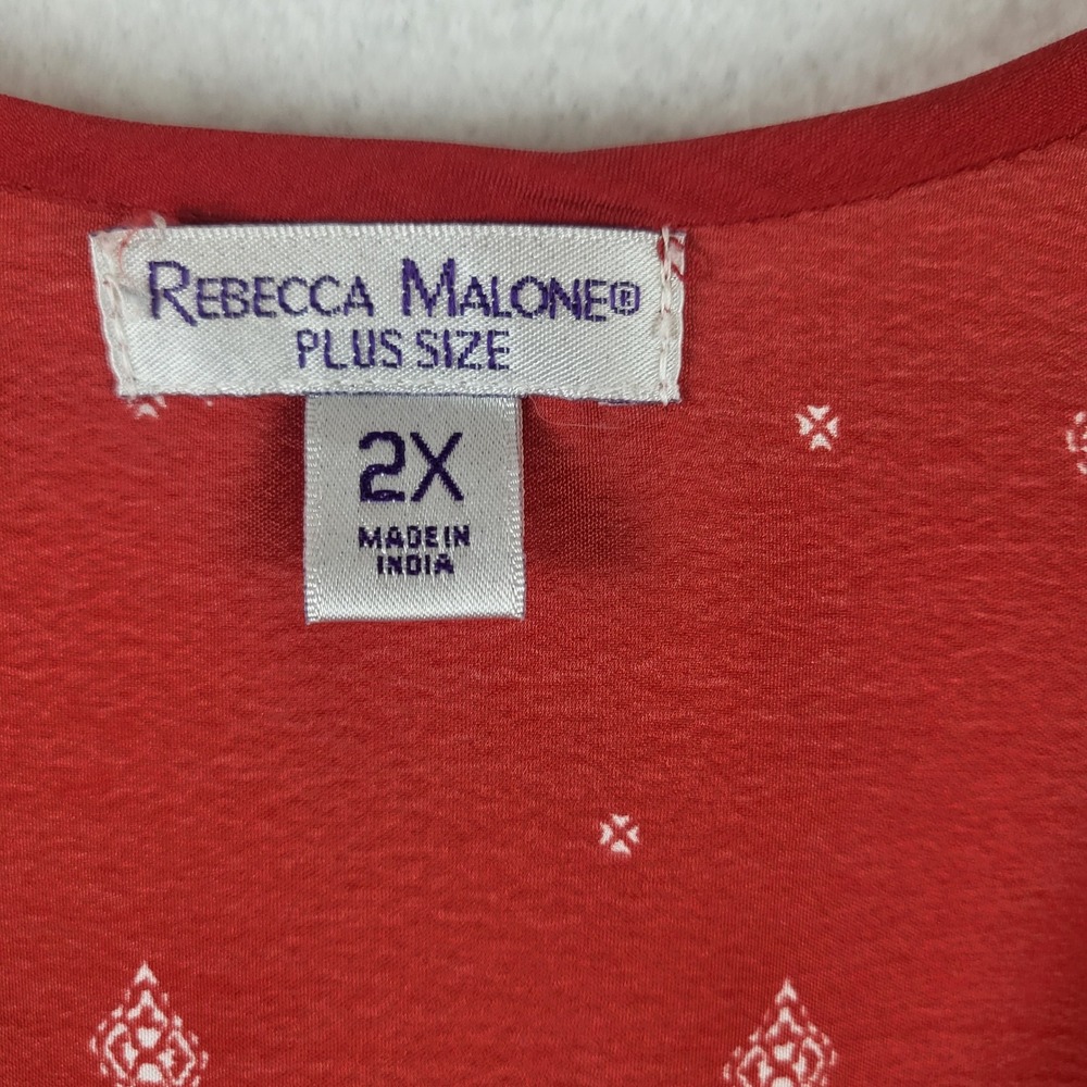 Rebecca Malone Plus Size Red Lace Trim Short Sleeve Blouse Top‎ Women Size 2XL - Picture 5 of 7